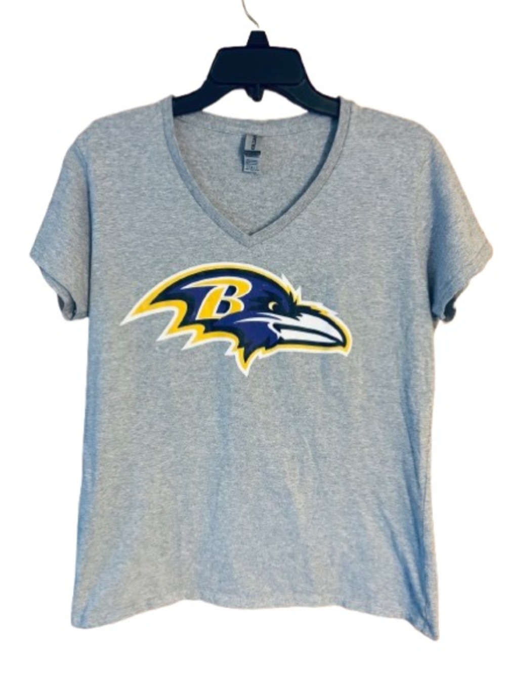 Women's Gray Baltimore Ravens Logo Team V-Neck T-Shirt Large